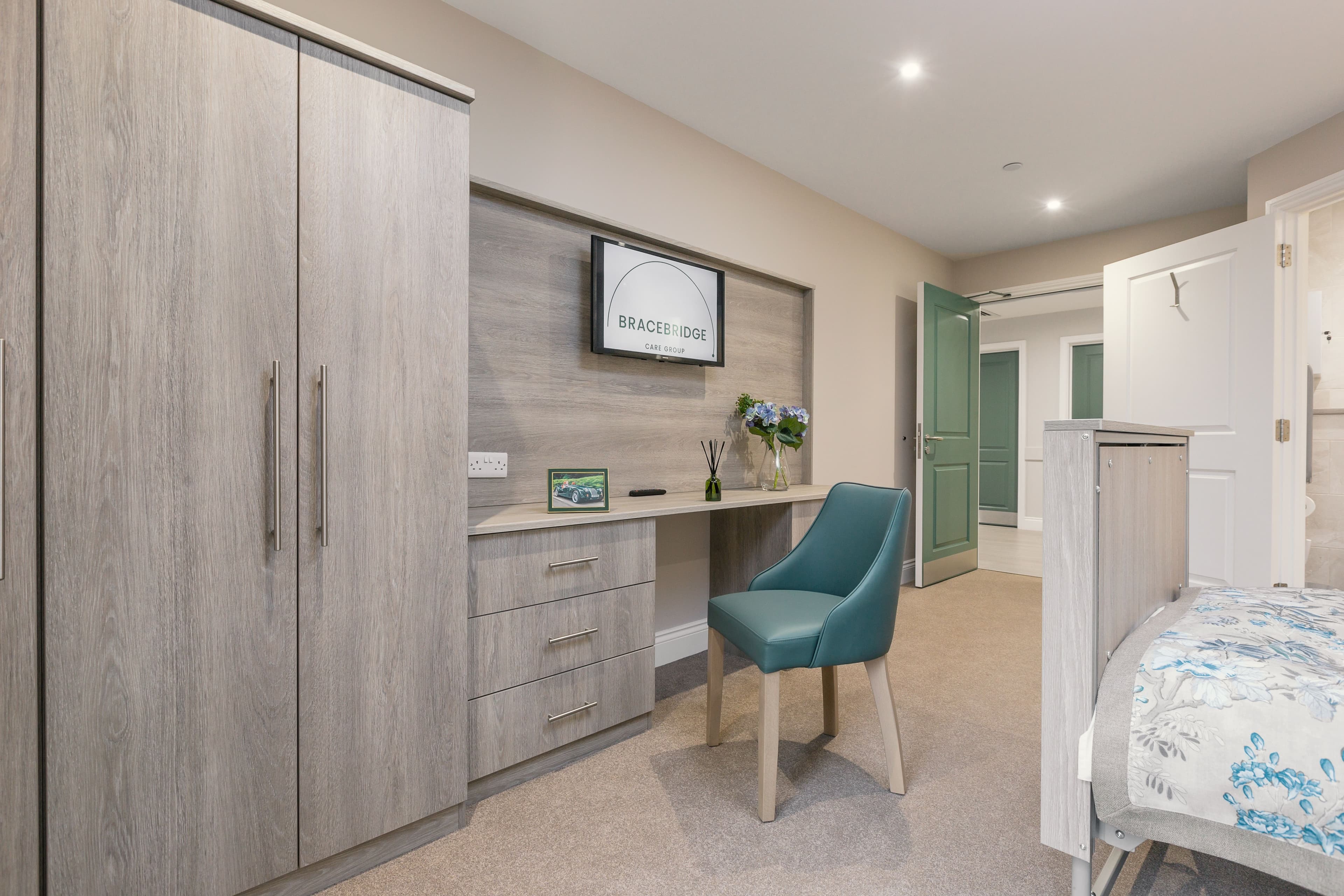 Bedroom of The Oaks care home in Birmingham, West Midlands