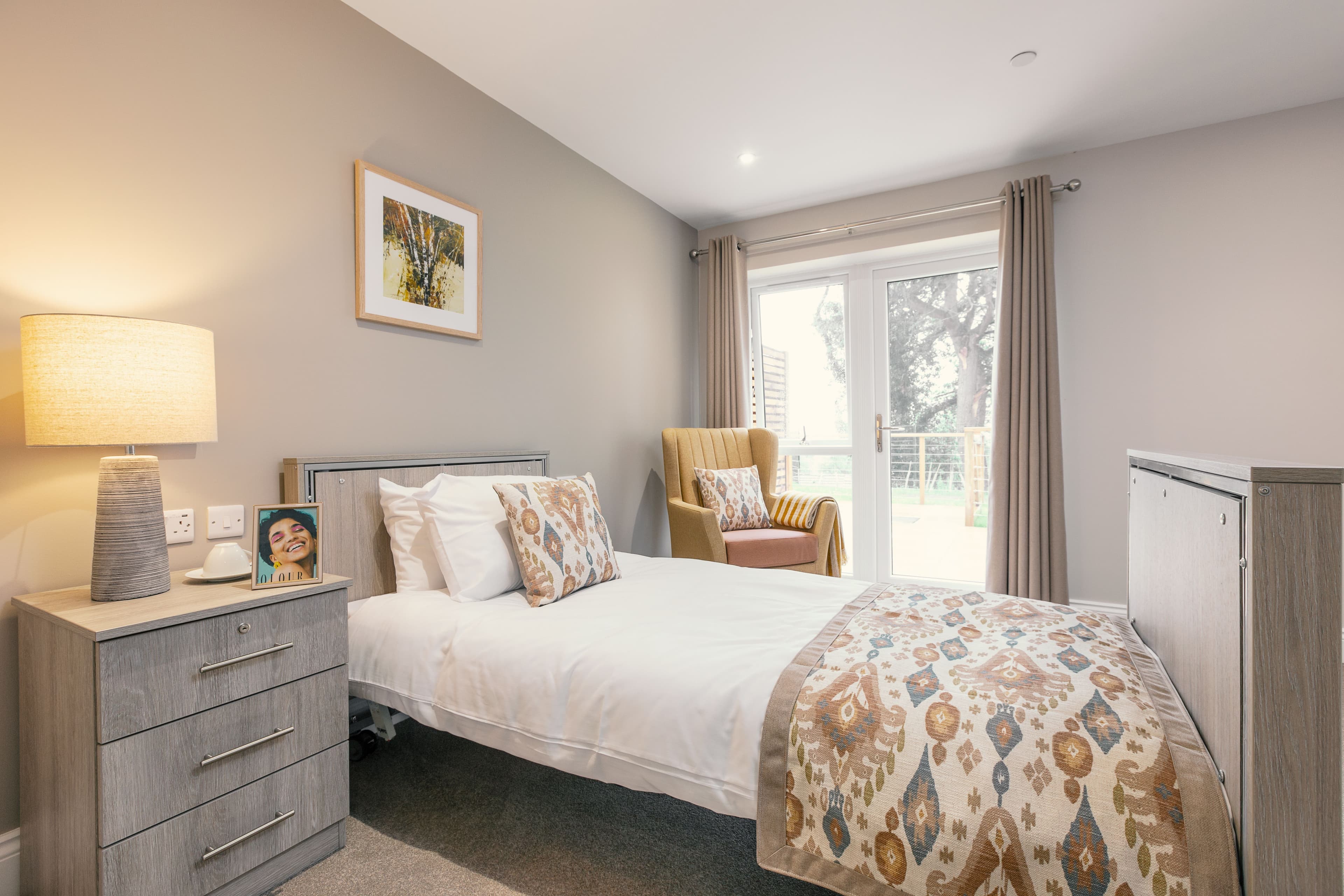 Bedroom of The Oaks care home in Birmingham, West Midlands