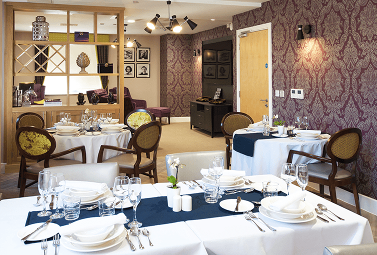 Dining area of Amberley care home in Sale, Greater Manchester