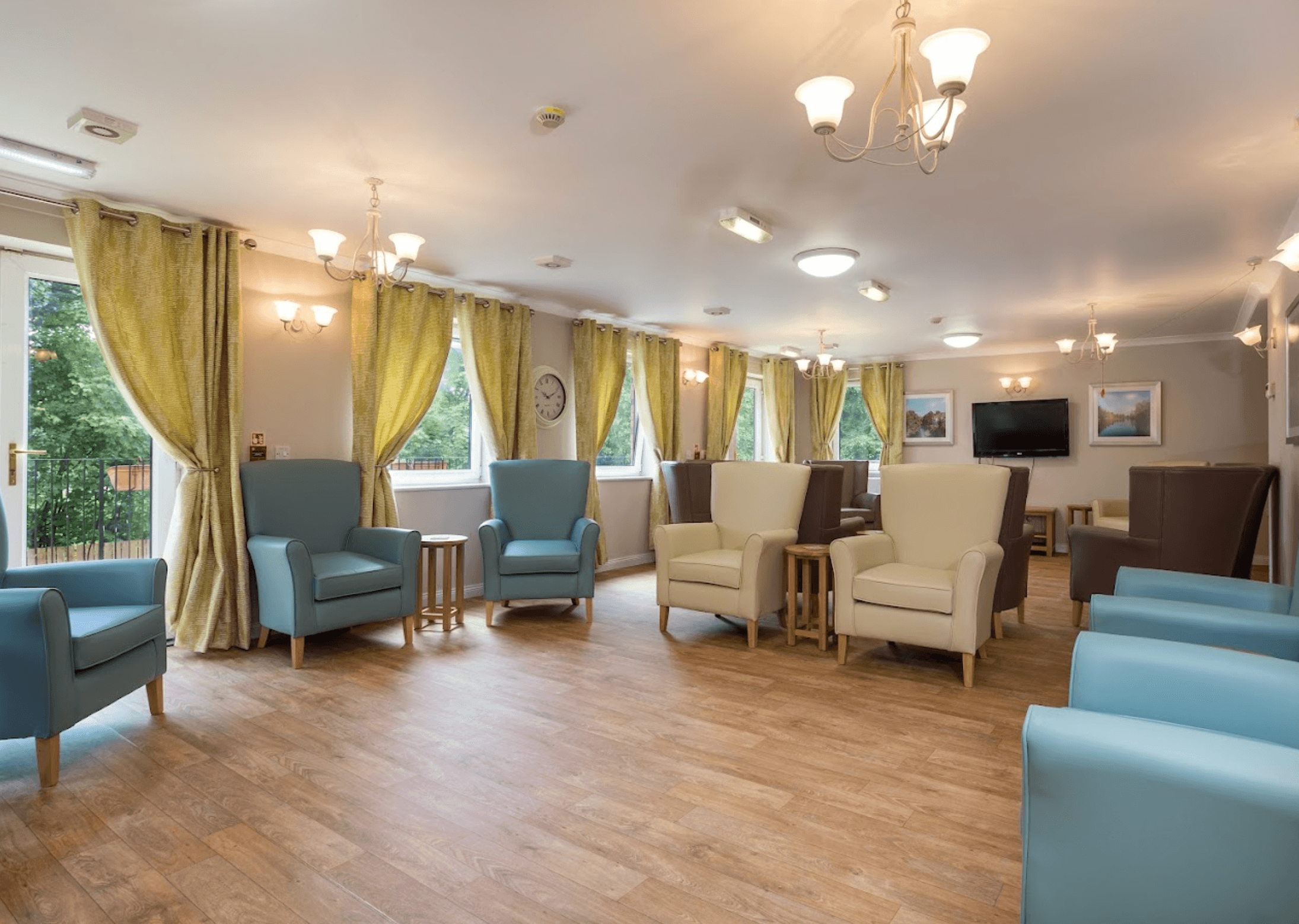 Lounge of Craigend Gardens care home in Glasgow, Scotland