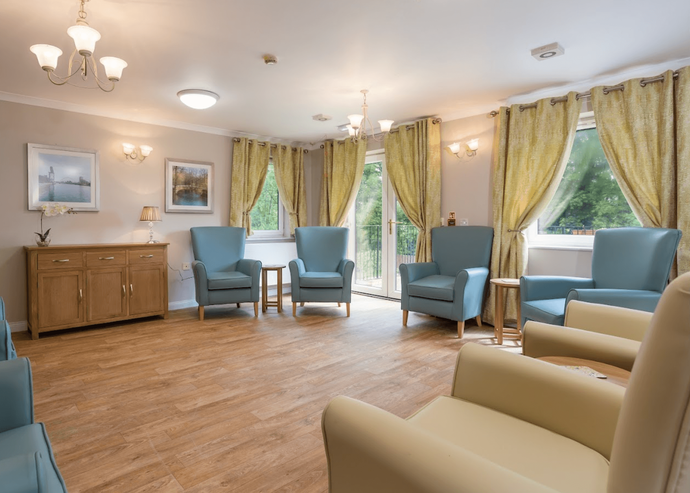 Lounge of Craigend Gardens care home in Glasgow, Scotland