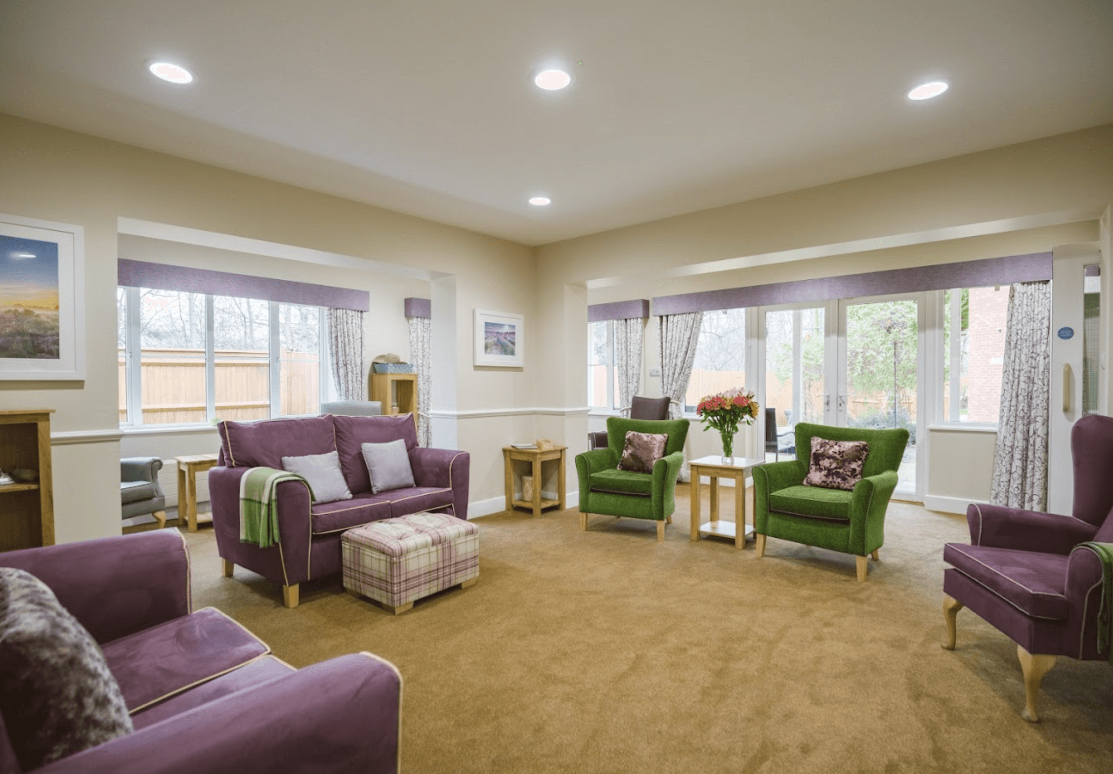 Lounge of The Rhallt care home in Welshpool, Wales