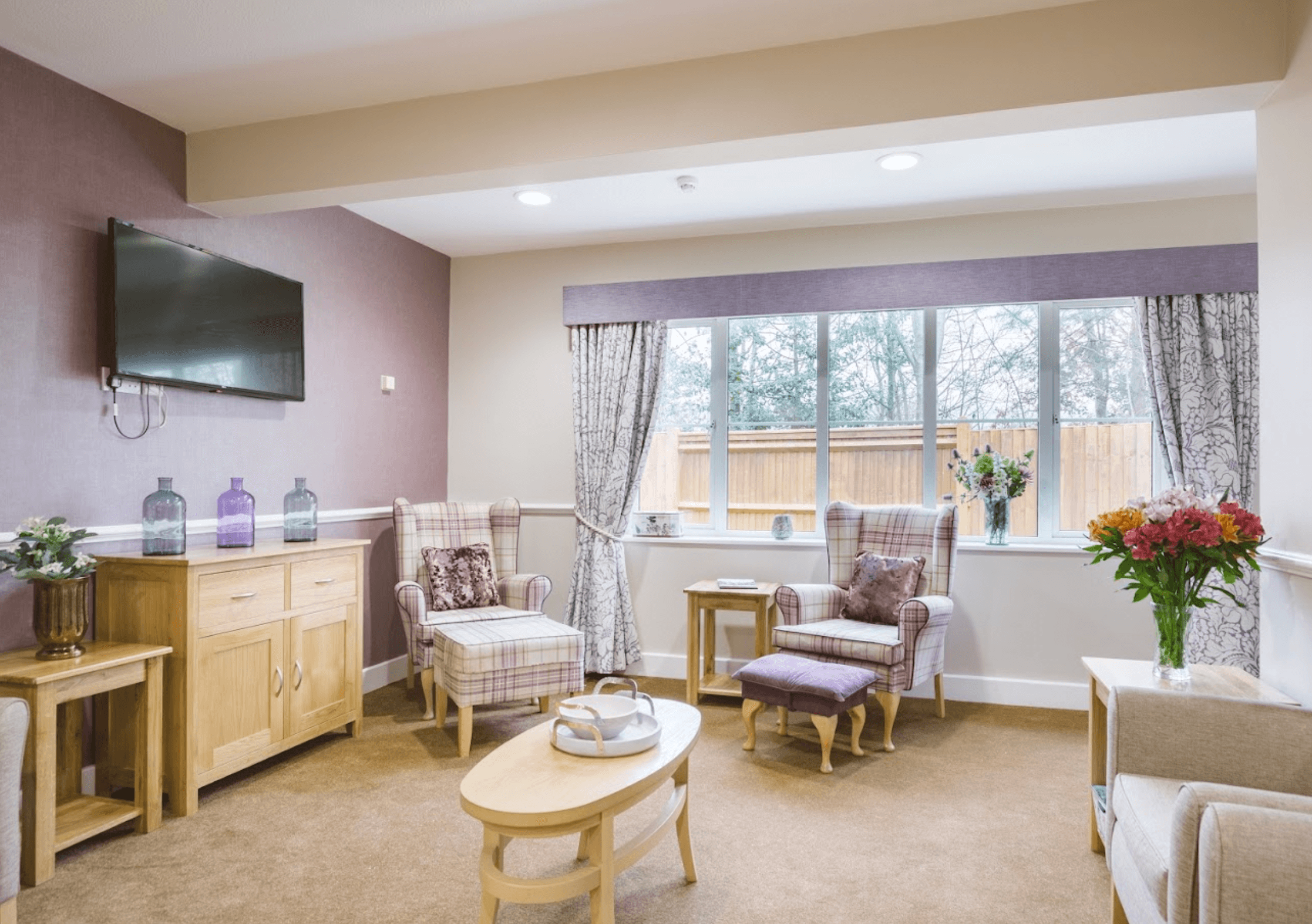 Lounge of The Rhallt care home in Welshpool, Wales