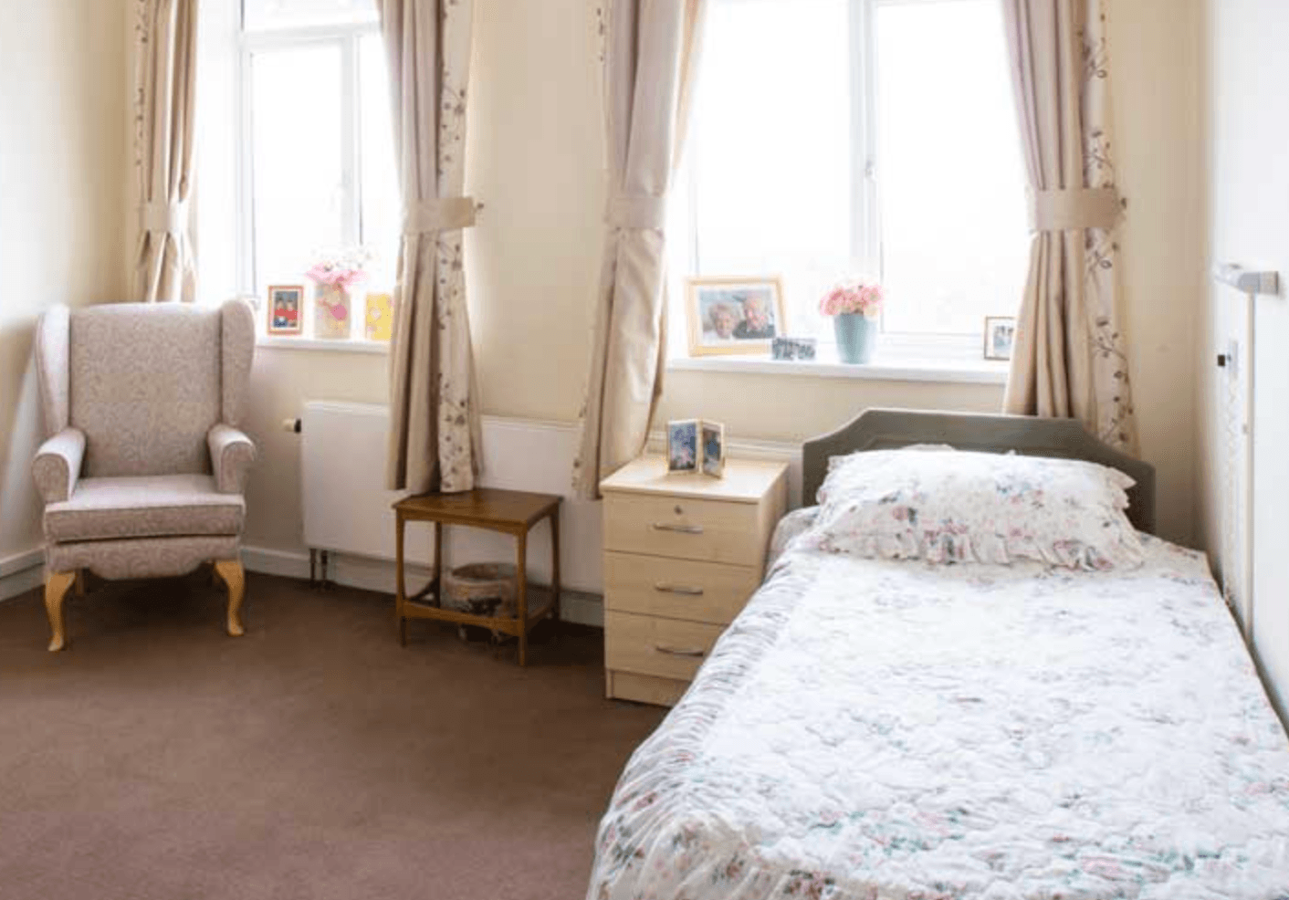 Bedroom of Brynfield Manor care home in Swansea, Wales