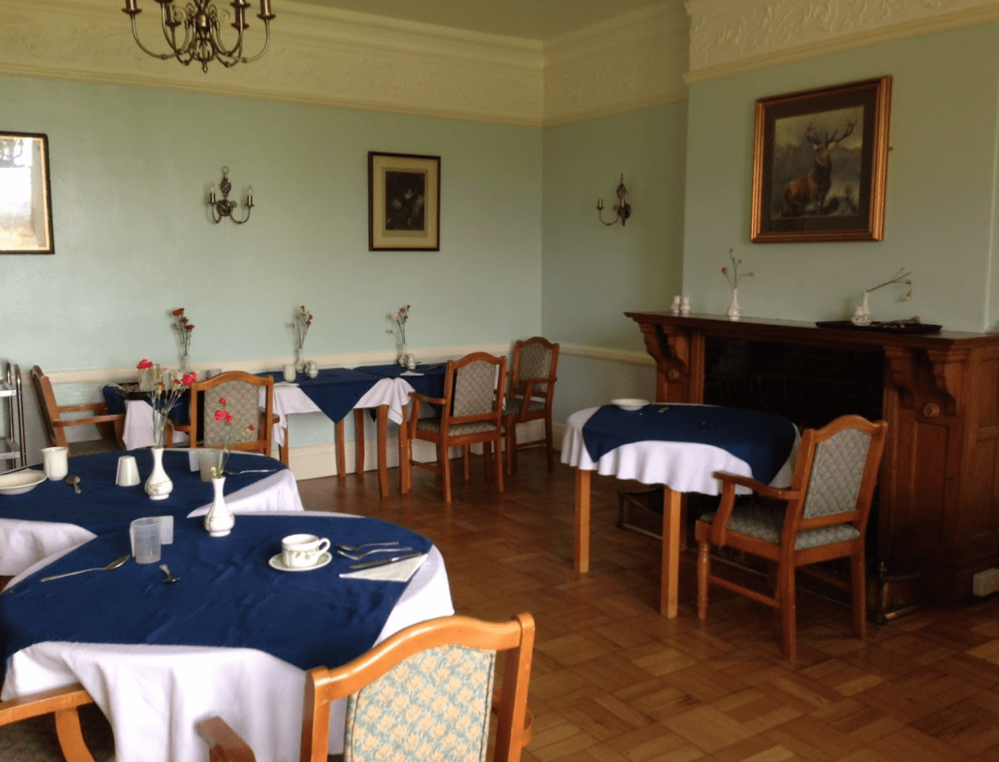 Dining area of Eryl Fryn care home in Llandudno, Wales