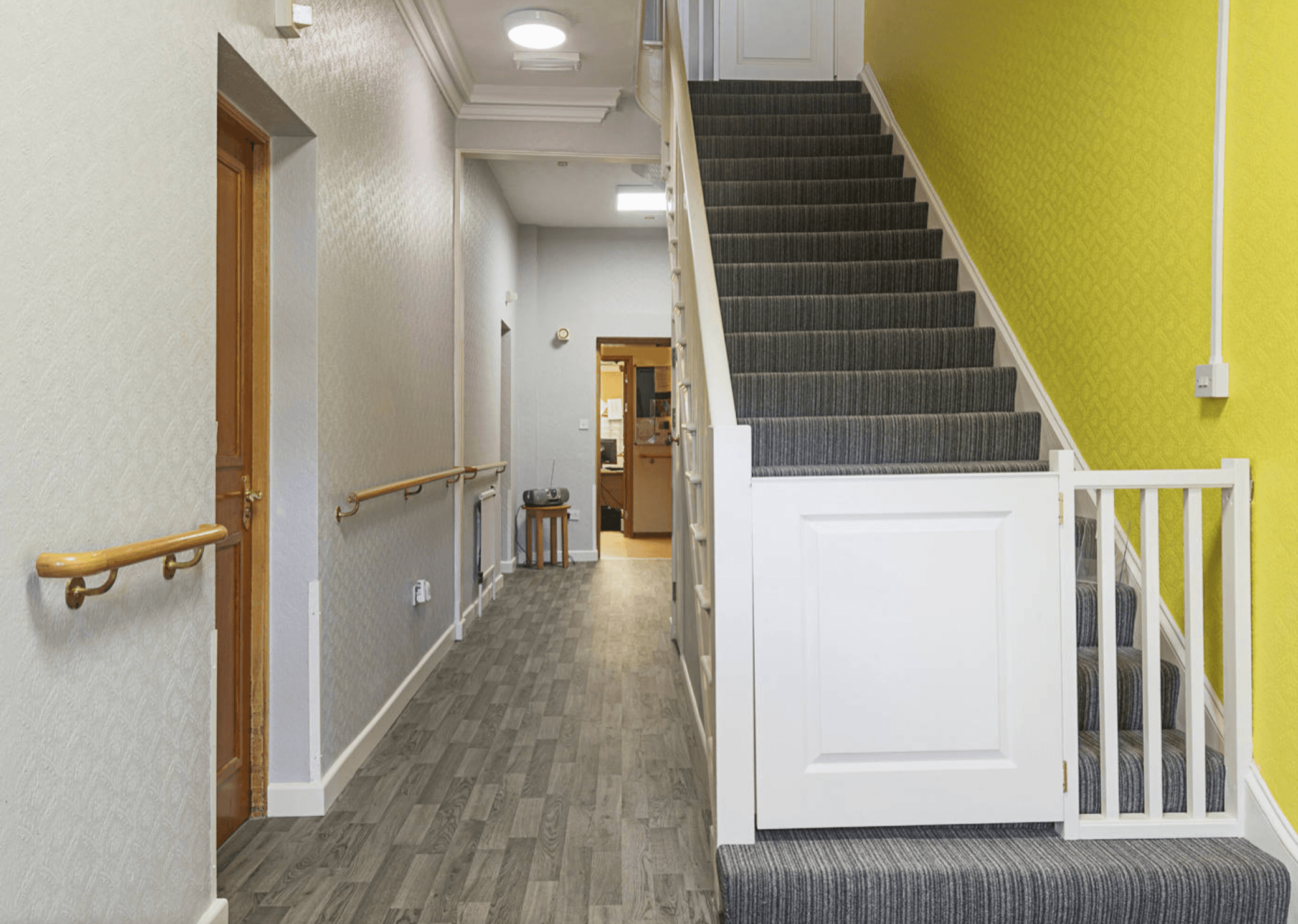 Hallway of Conewood Manor care home in  Bishop's Stortford, Hertfordshire