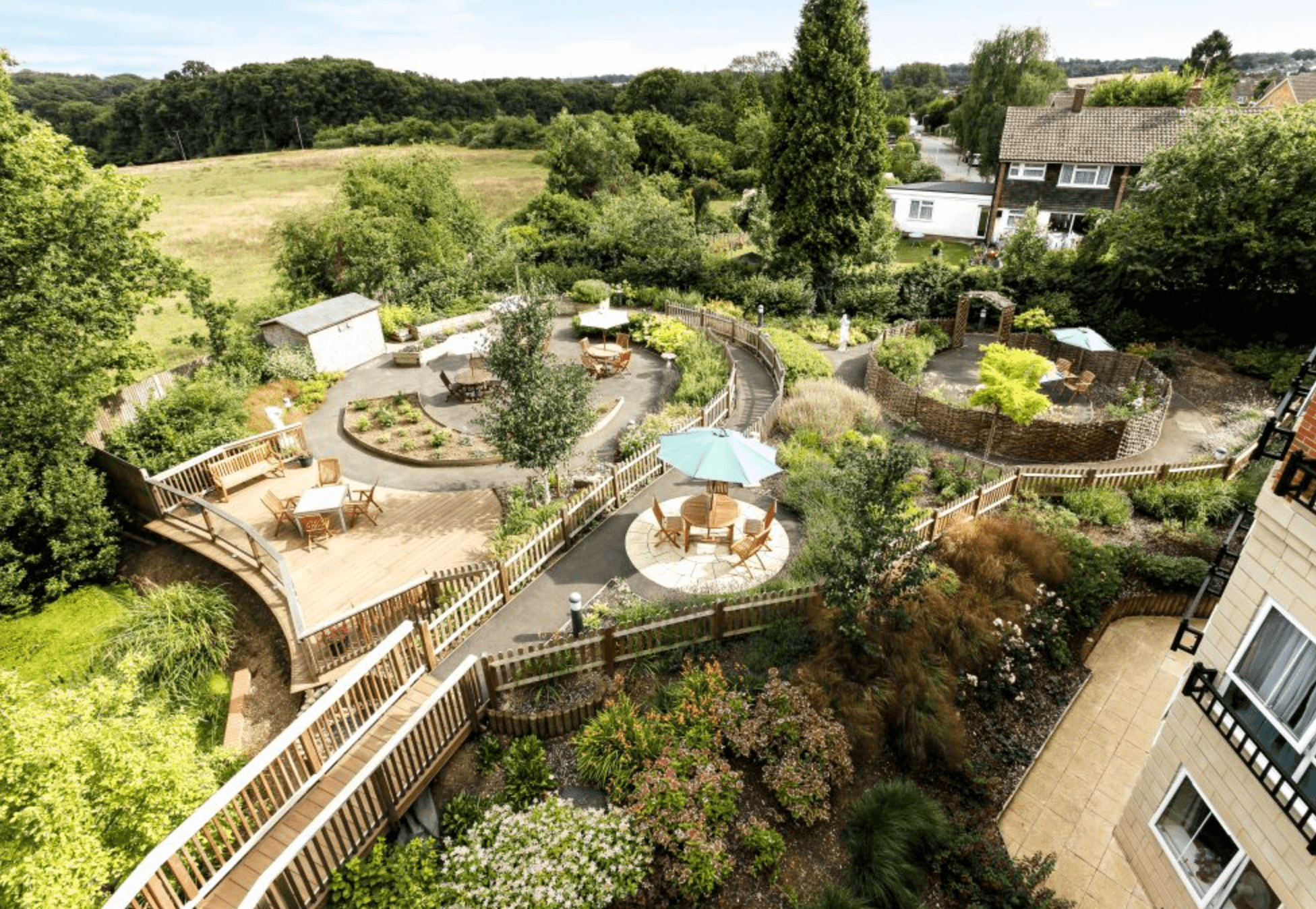 Garden of Cooperscroft care home in Potters Bar, Hertfordshire