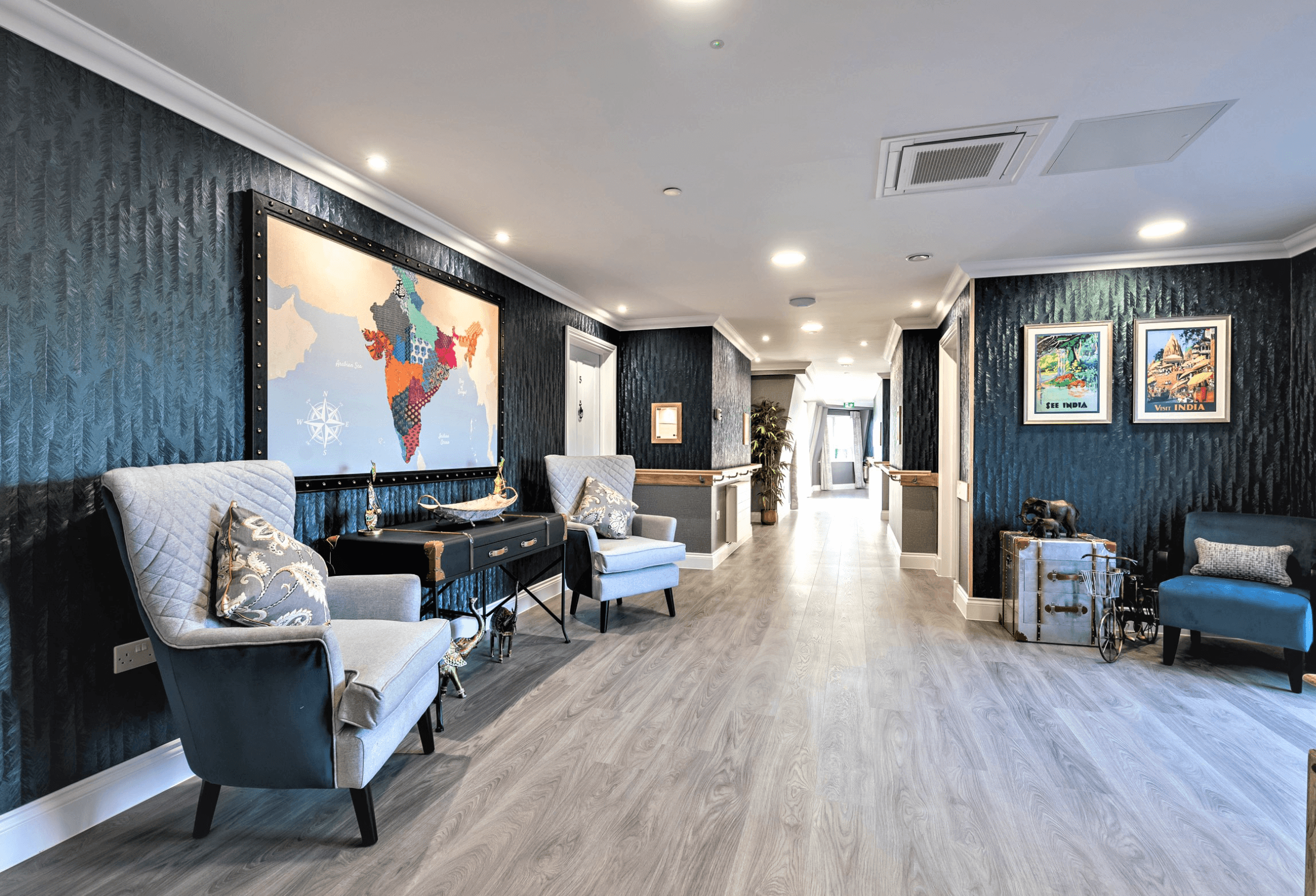 Seating area of Kailash Manor care home in Pinner, London