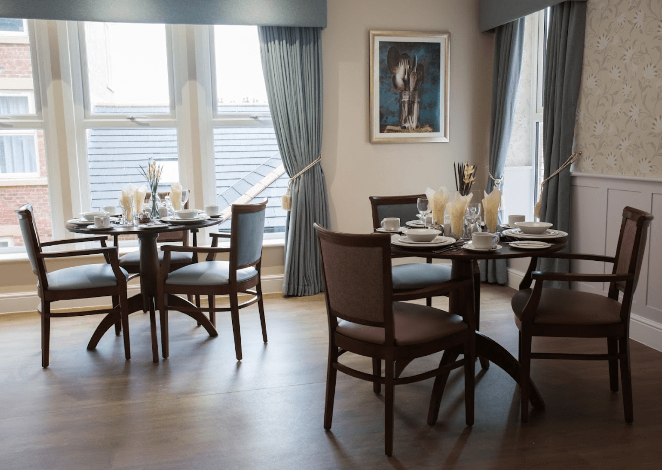 Dining room of Wykebeck Court care home in Leeds, Yorkshire