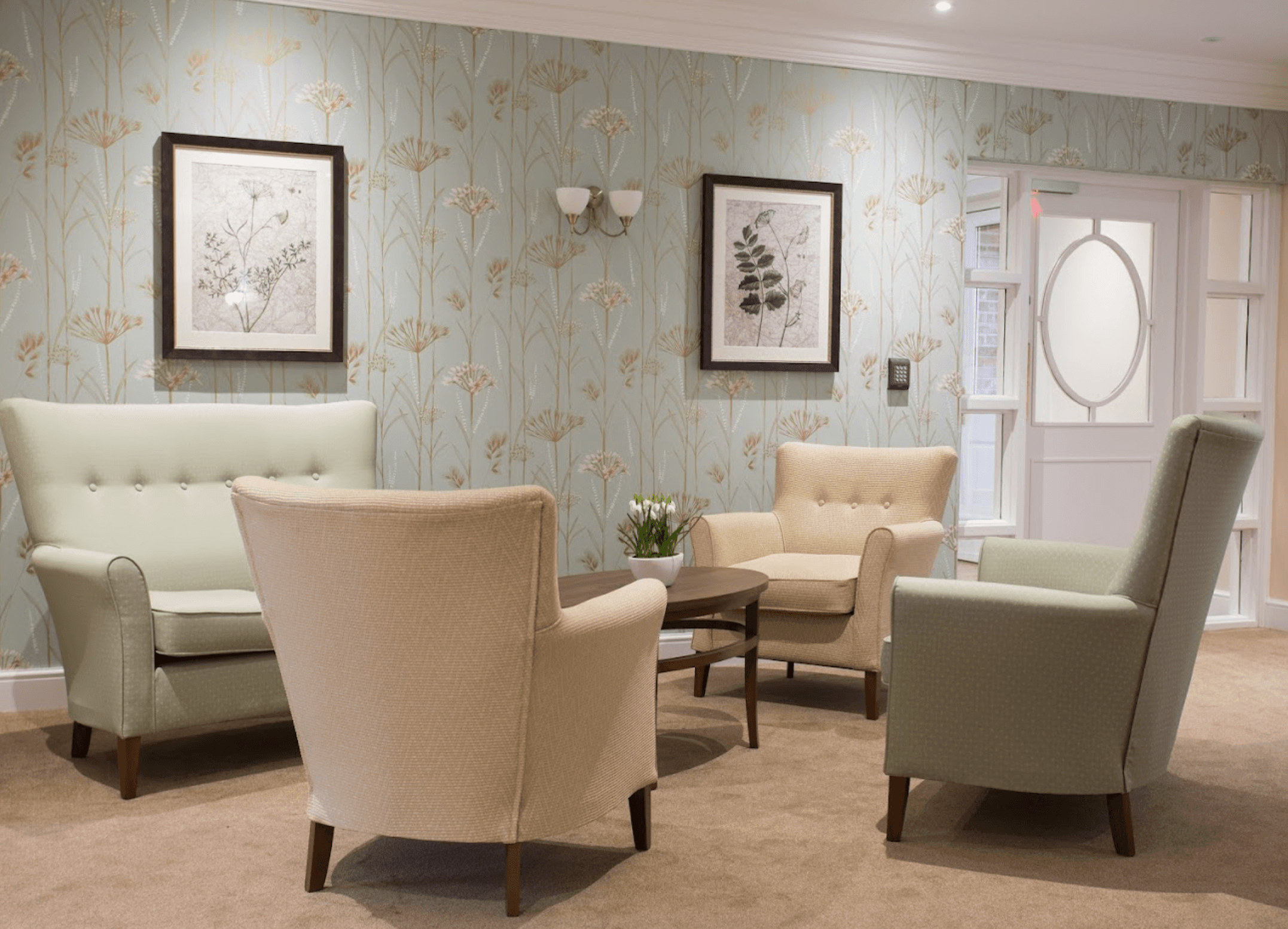 Lounge of Wykebeck Court care home in Leeds, Yorkshire