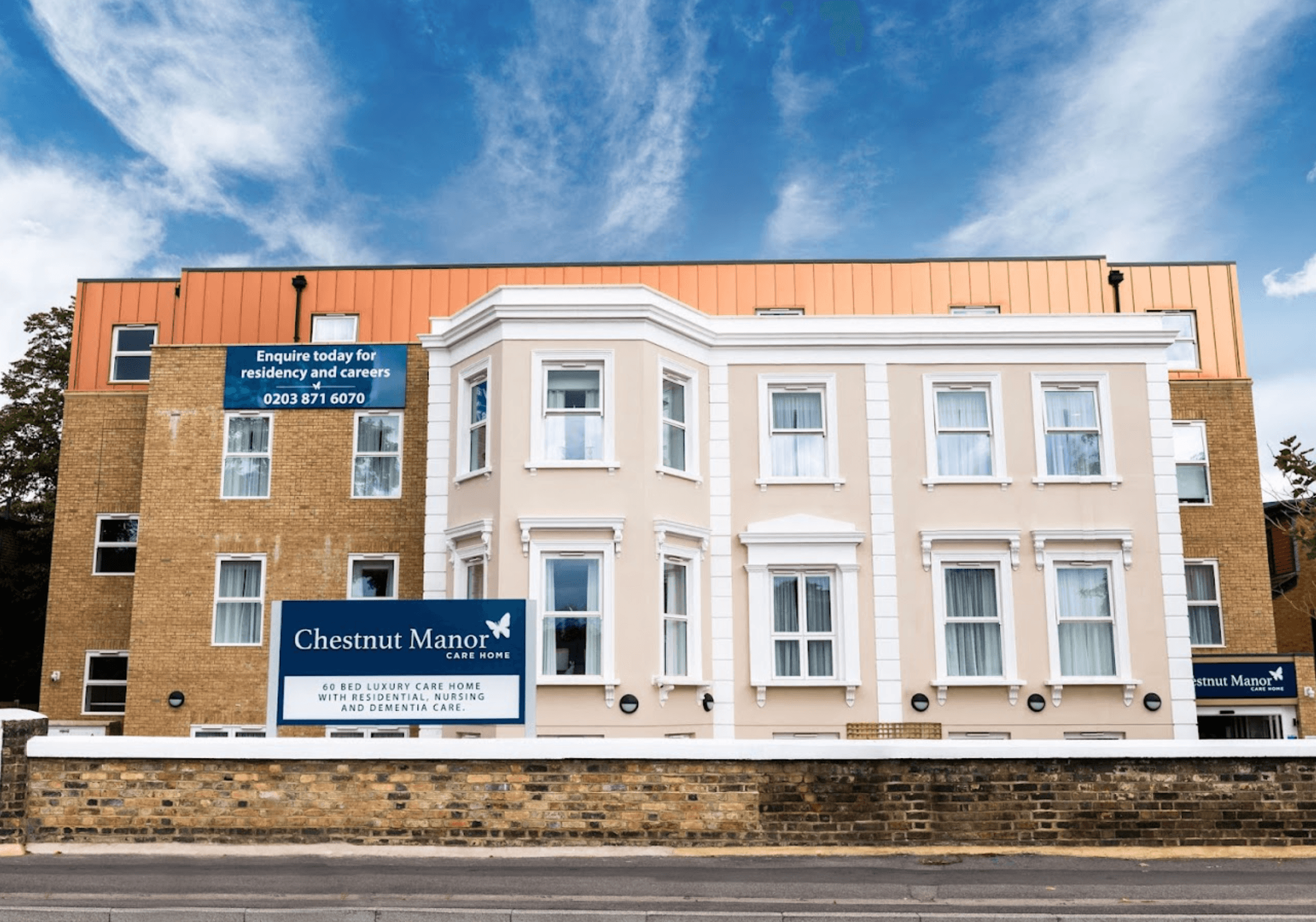 Exterior of Chestnut Manor care home in Wanstead, London