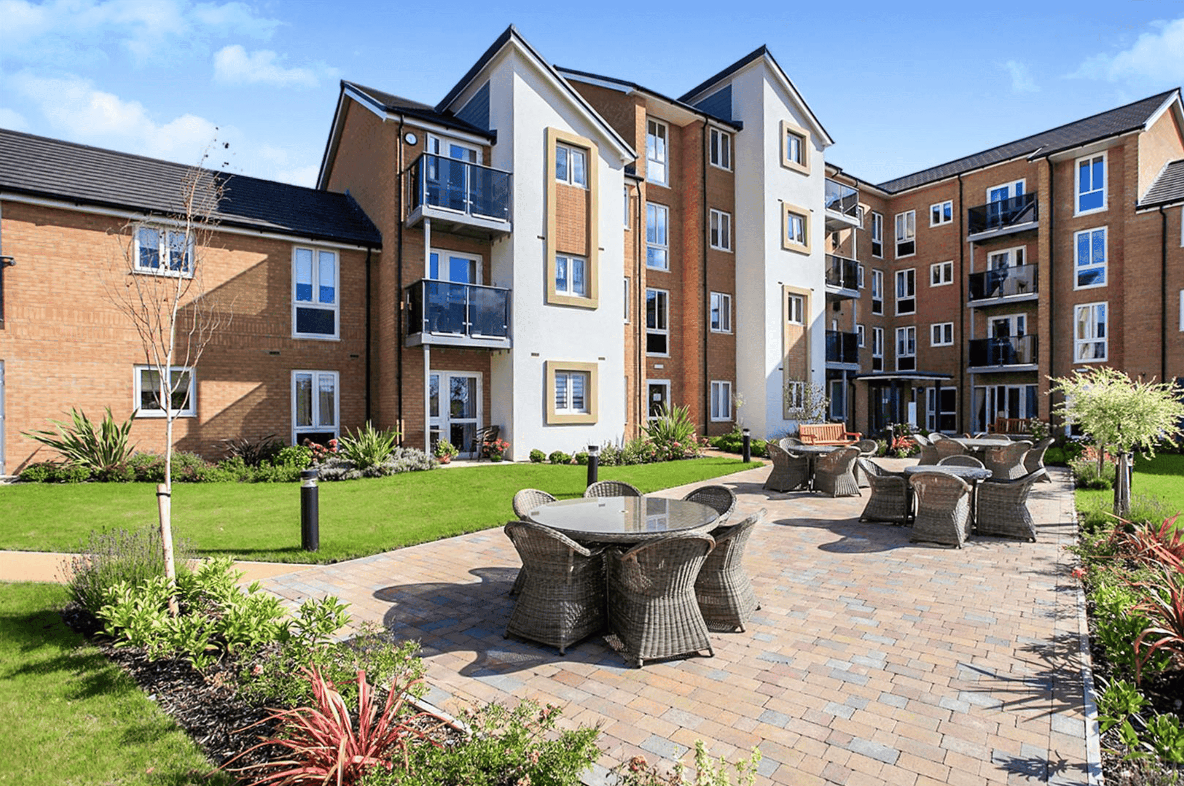 Exterior of Cranberry Court retirement development in Peterborough, Cambridge, 