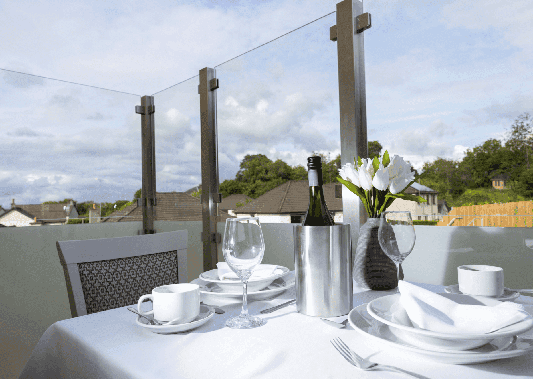 Balcony of Mearns View care home in Glasgow, Scotland