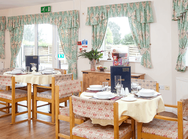 Dining area of Brimington care home in Chesterfield, Derbyshire