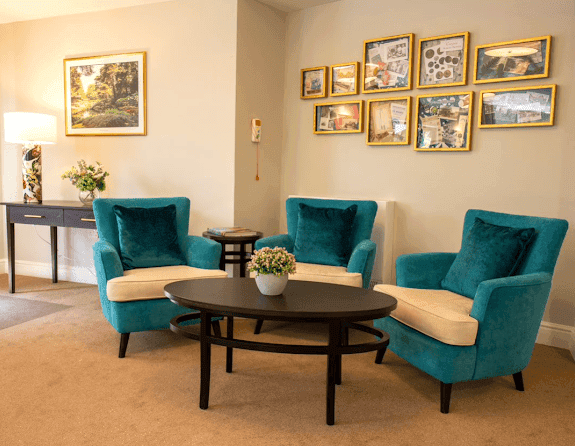 Lounge of Woodend care home in Altrincham, Manchester