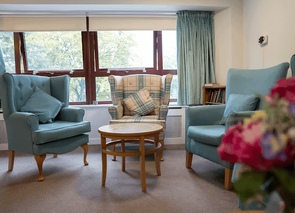 Lounge of Hastings care home in Malvern, West Midlands