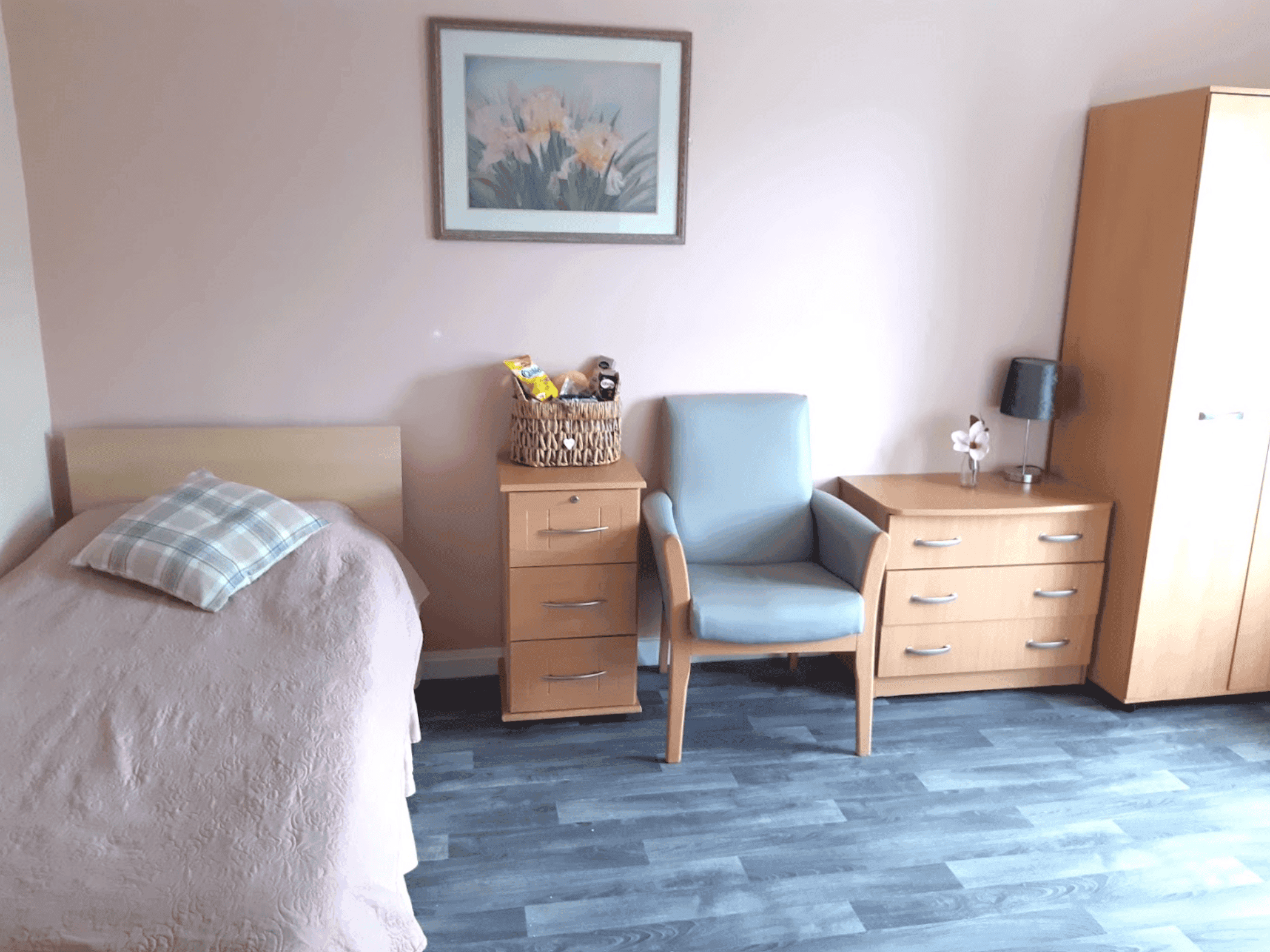 Bedroom of Burnfoot care home in Ayr, Scotland