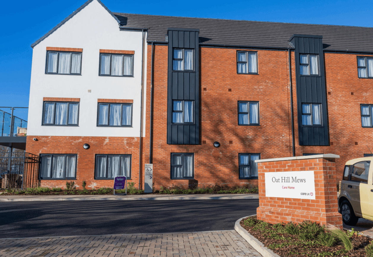 Exterior of Oak Hill Mews Care Home in Market Harborough, Leicester