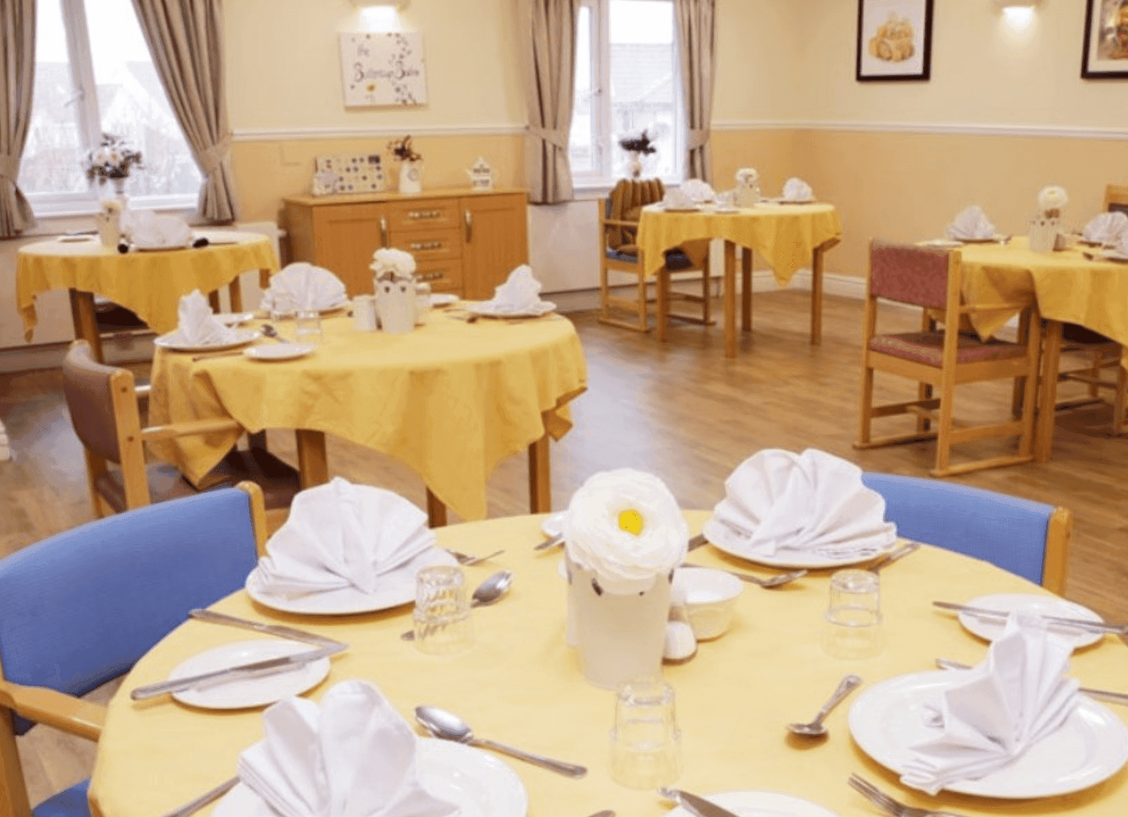 Dining table of Newcarron Court Care Home in Forth Valley, Scotland