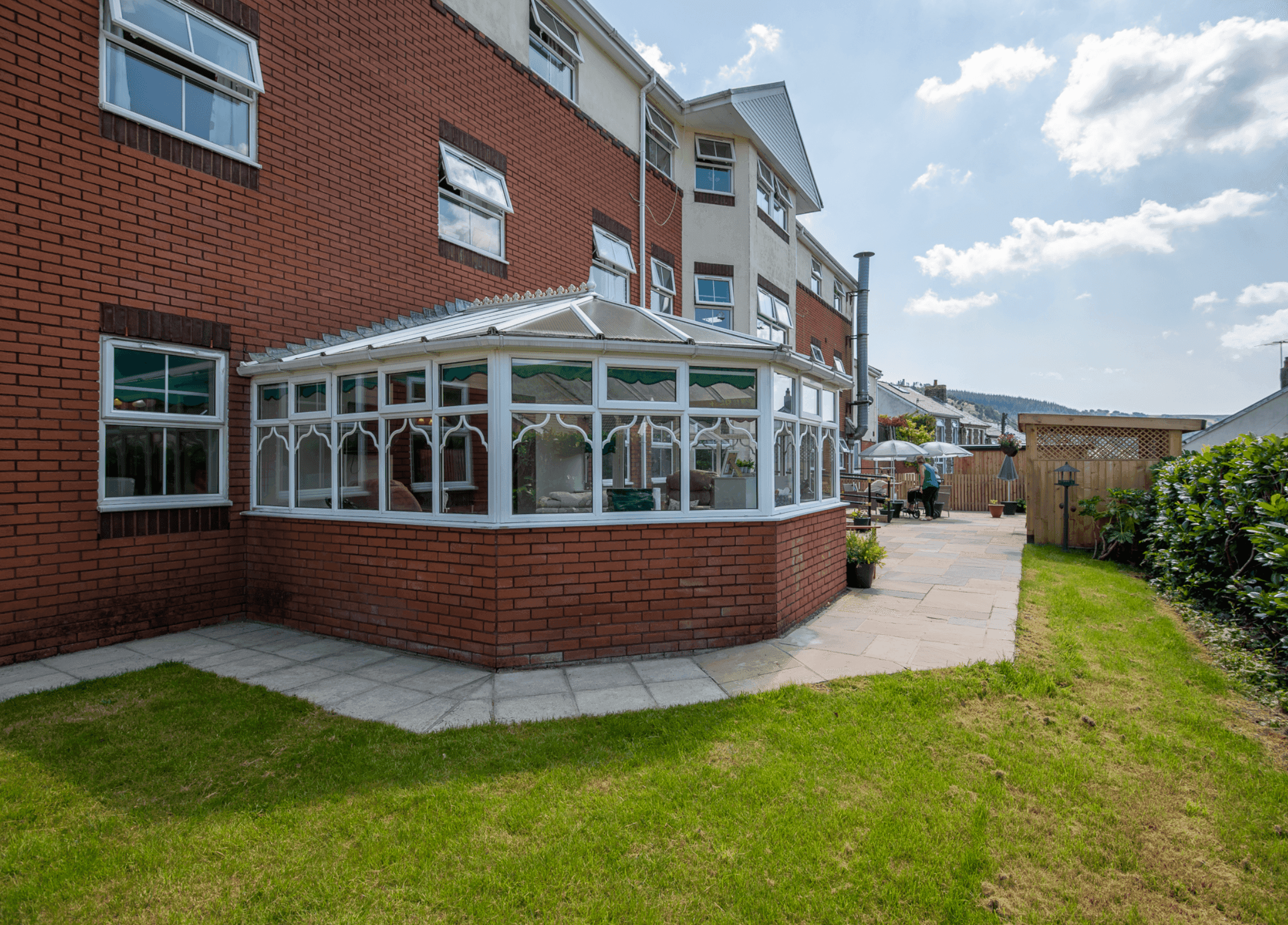 Garden of Pen-y-Bont care home in Blaenau Gwent, Wales