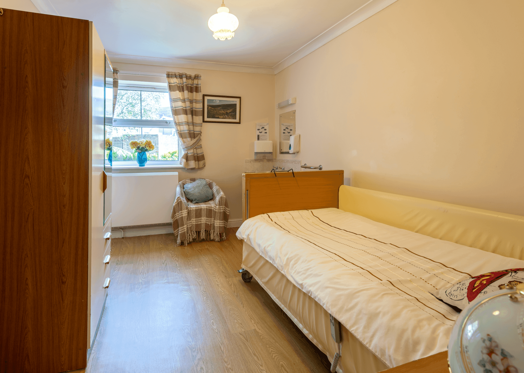 BEdroom of Pen-y-Bont care home in Blaenau Gwent, Wales