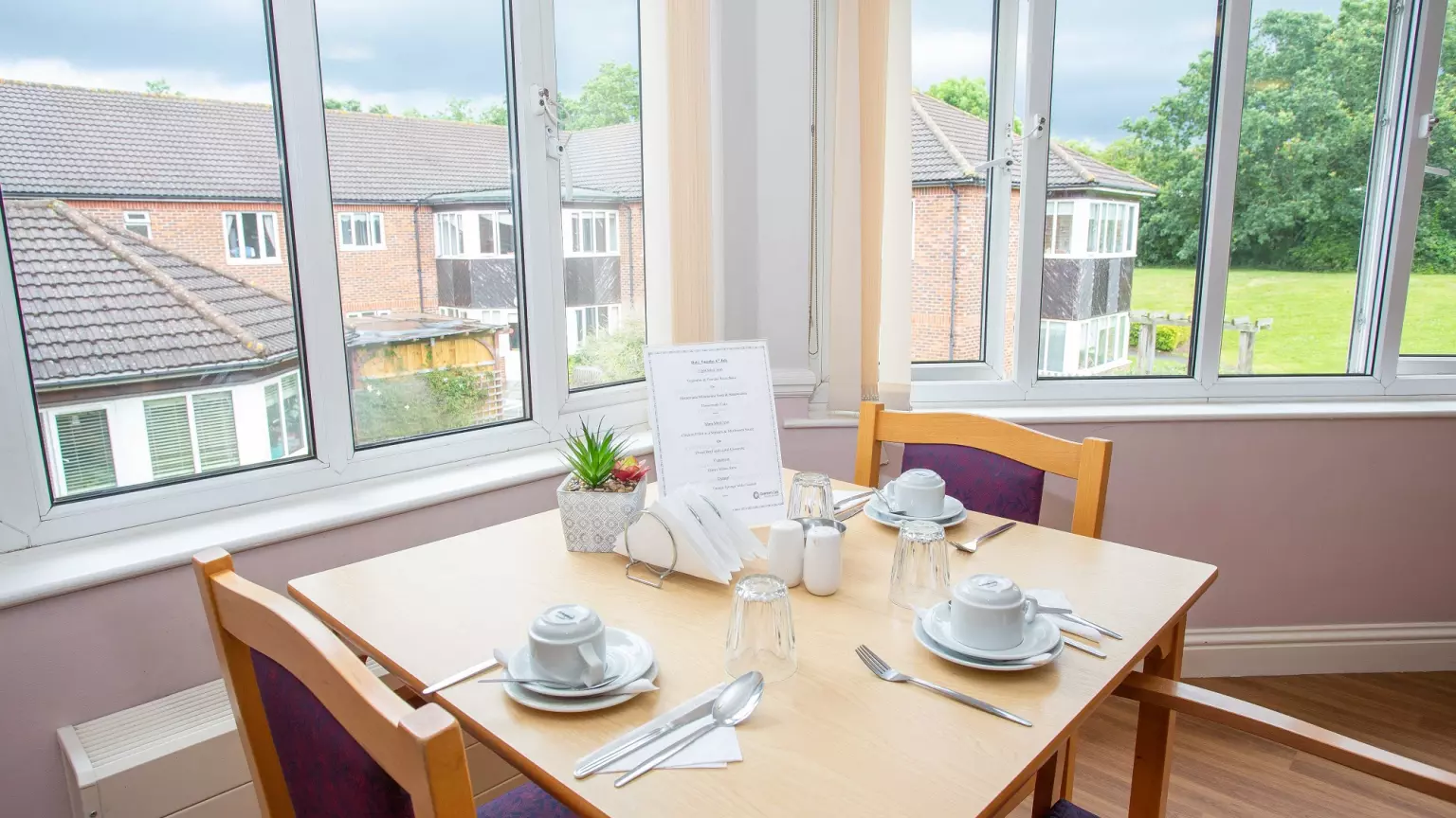 Dining room of The Mead care home in Borehamwood, Hertfordshire