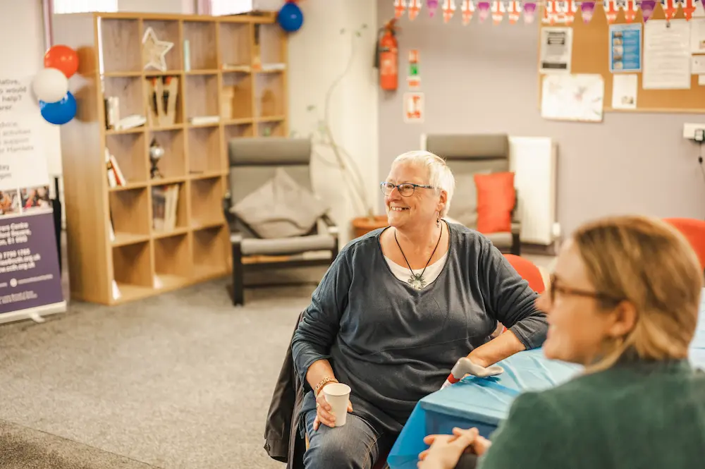 Two women in an assisted living facility