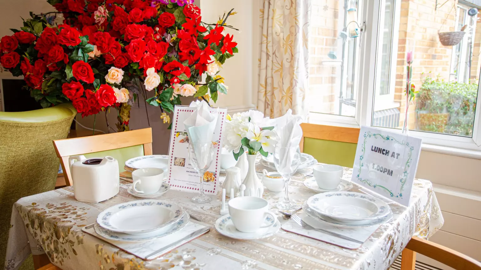 Dining area of Willow Court care home in Harpenden, Hertfordshire