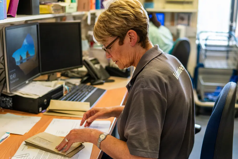 Woman volunteers in an office