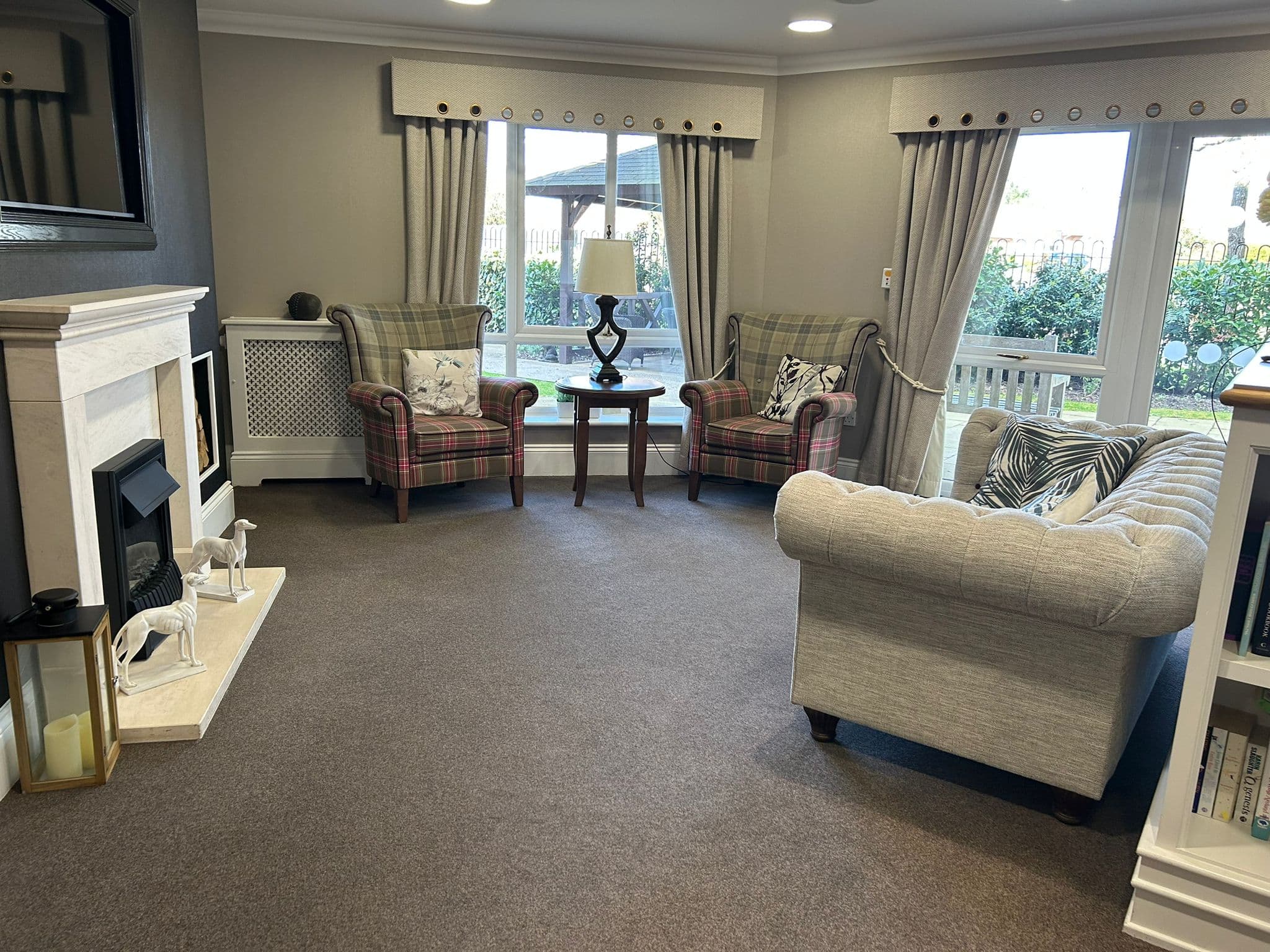 Lounge of Cuffley Manor care home in Potters Bar, Hertfordshire