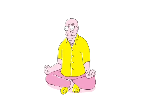 A drawing of an elderly man meditating