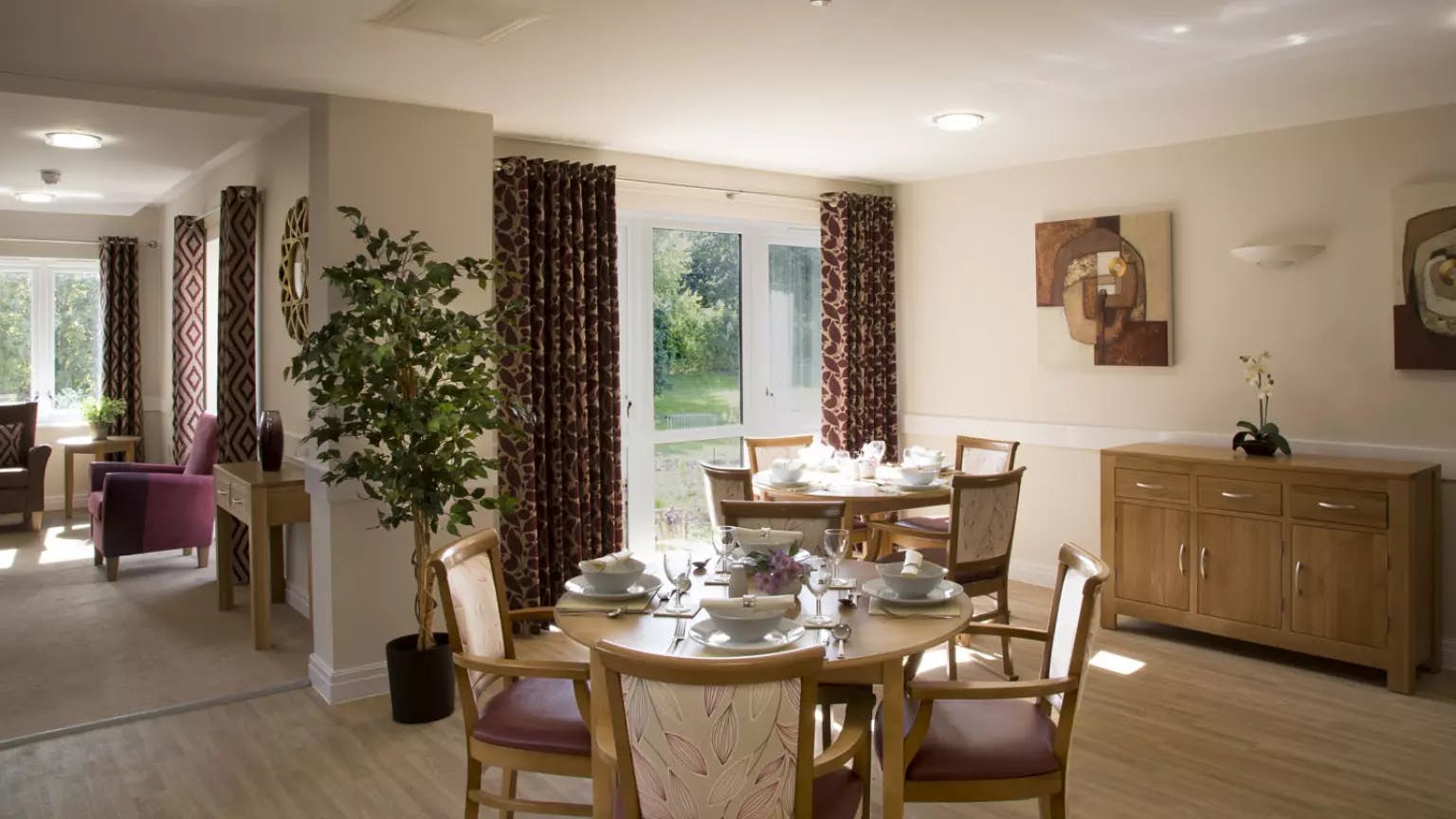 Dining area of Garden City Court care home in Letchworth Garden City, Hertfordshire