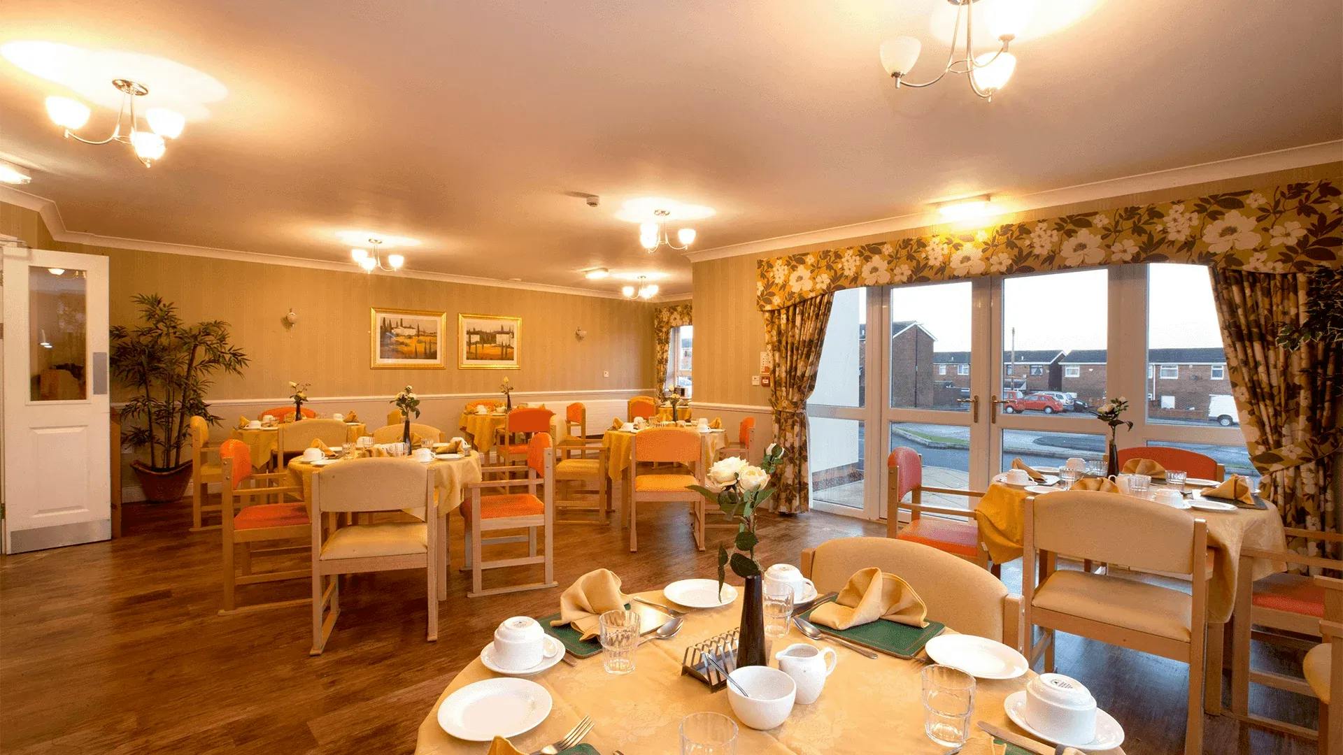The dining area at Highcliffe Care Home in Sunderland, Tyne and Wear