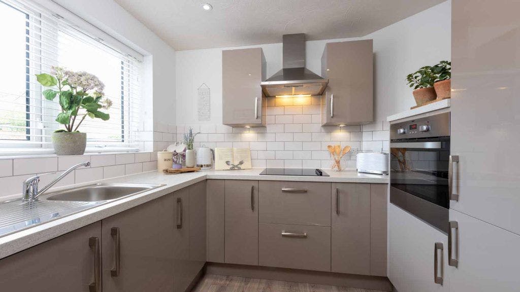 Kitchen of Eddington Lodge retirement development in Kendal, Cumbria