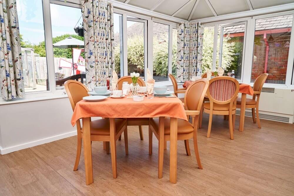 Dining room of Broadwater Lodge care home in Godalming, Surrey