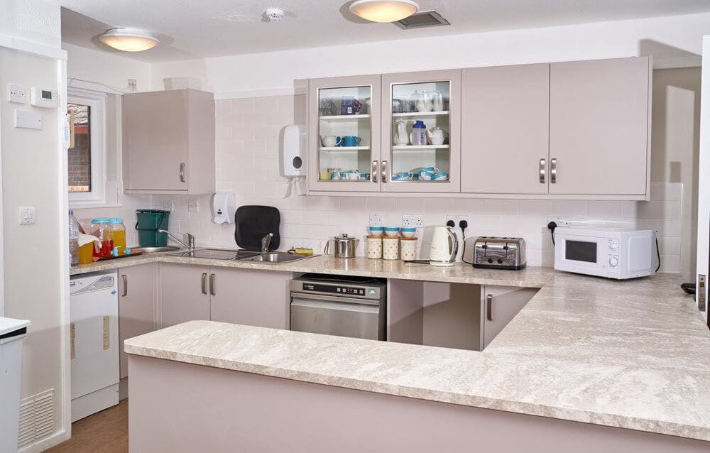 Kitchen of Broadwater Lodge care home in Godalming, Surrey