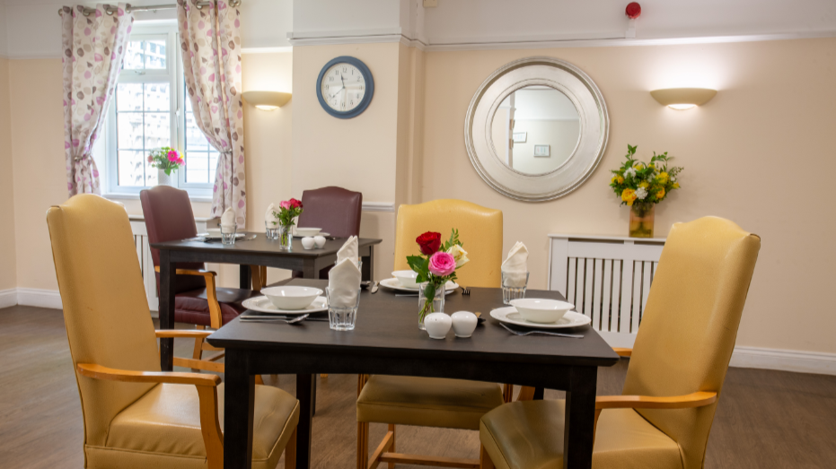Dining Area at Hadley Lawns Care Home in Barnet, London