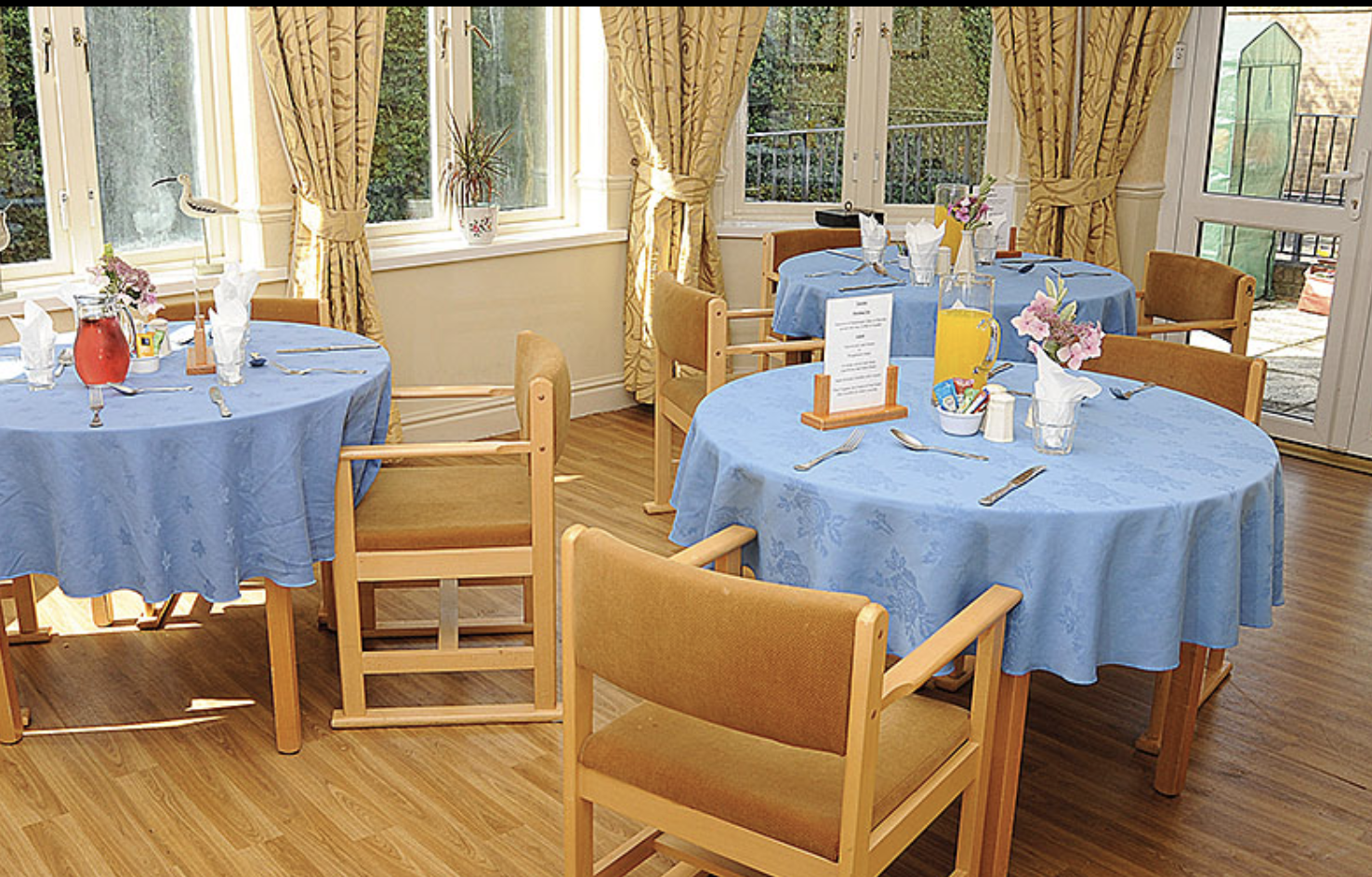 Dining room of Lynton Hall care home in New Malden, London