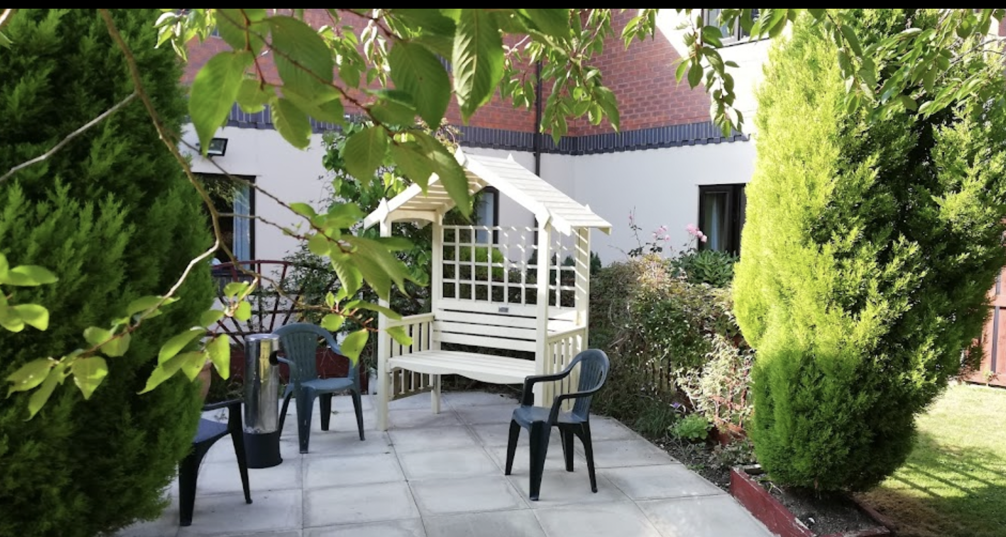 Garden of Newton Court care home in Middlewich, Cheshire