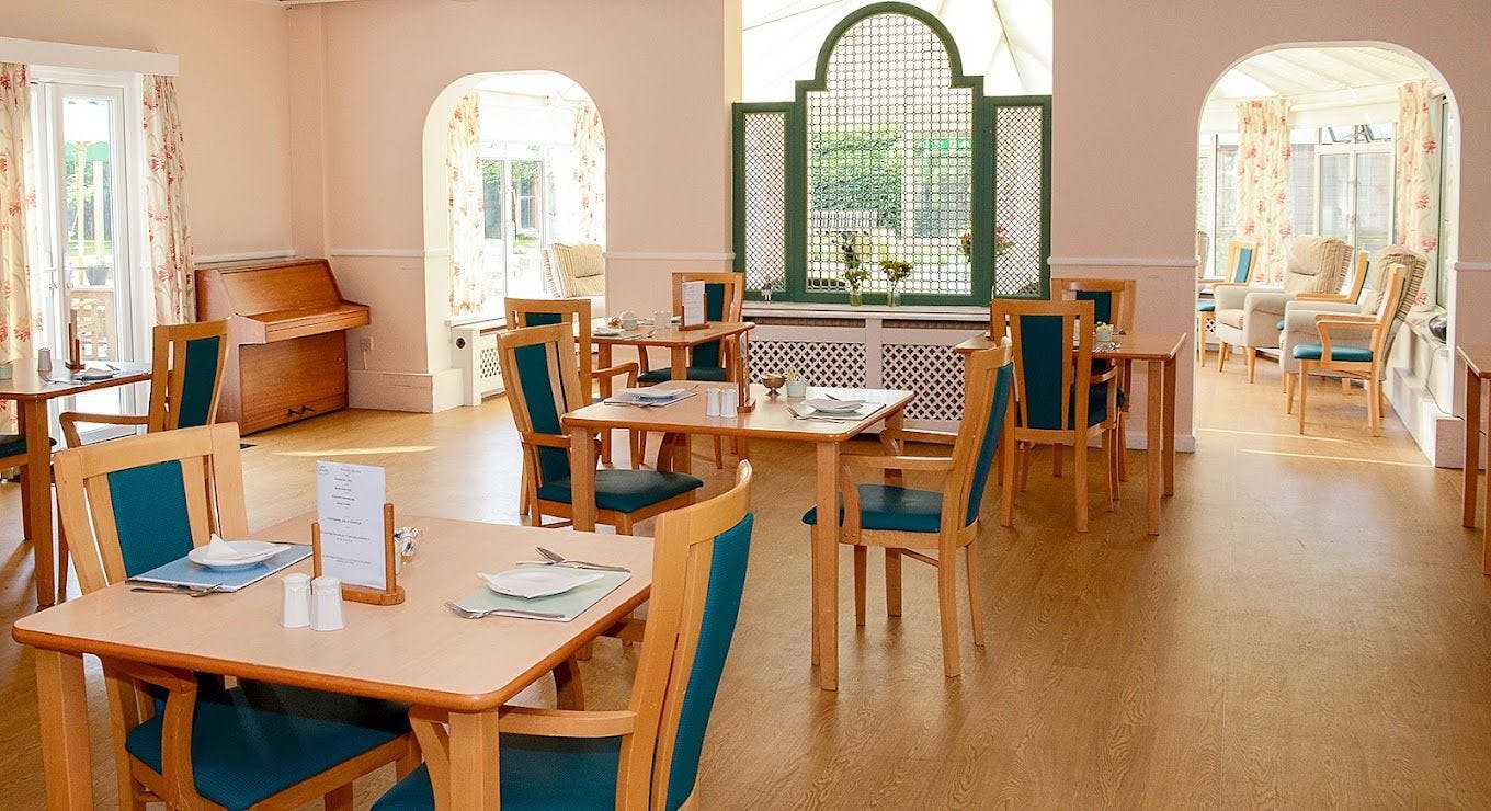 Dining room of Castle Dene care home in Bournemouth, Hampshire