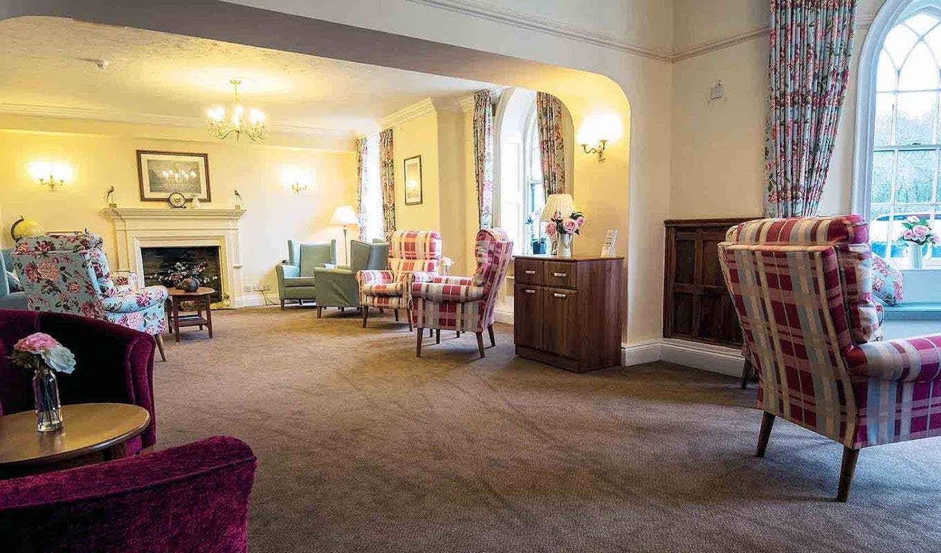 Lounge of Kenwith Castle care home in Bideford, Devon