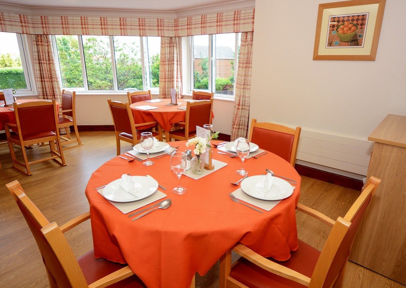 Dining room of Talbot View care home in Bournemouth, Hampshire