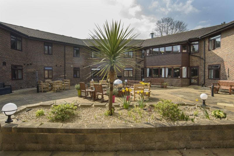 Garden area of Catherine Court care home in High Wycombe, Buckinghamshire