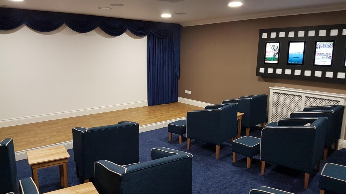 Cinema of Camberley Manor care home in Frimley, Surrey