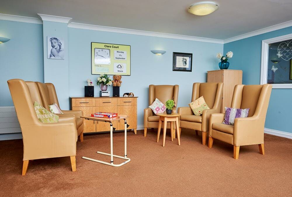 Lounge of Clara Court care home in Maidenhead, Berkshire