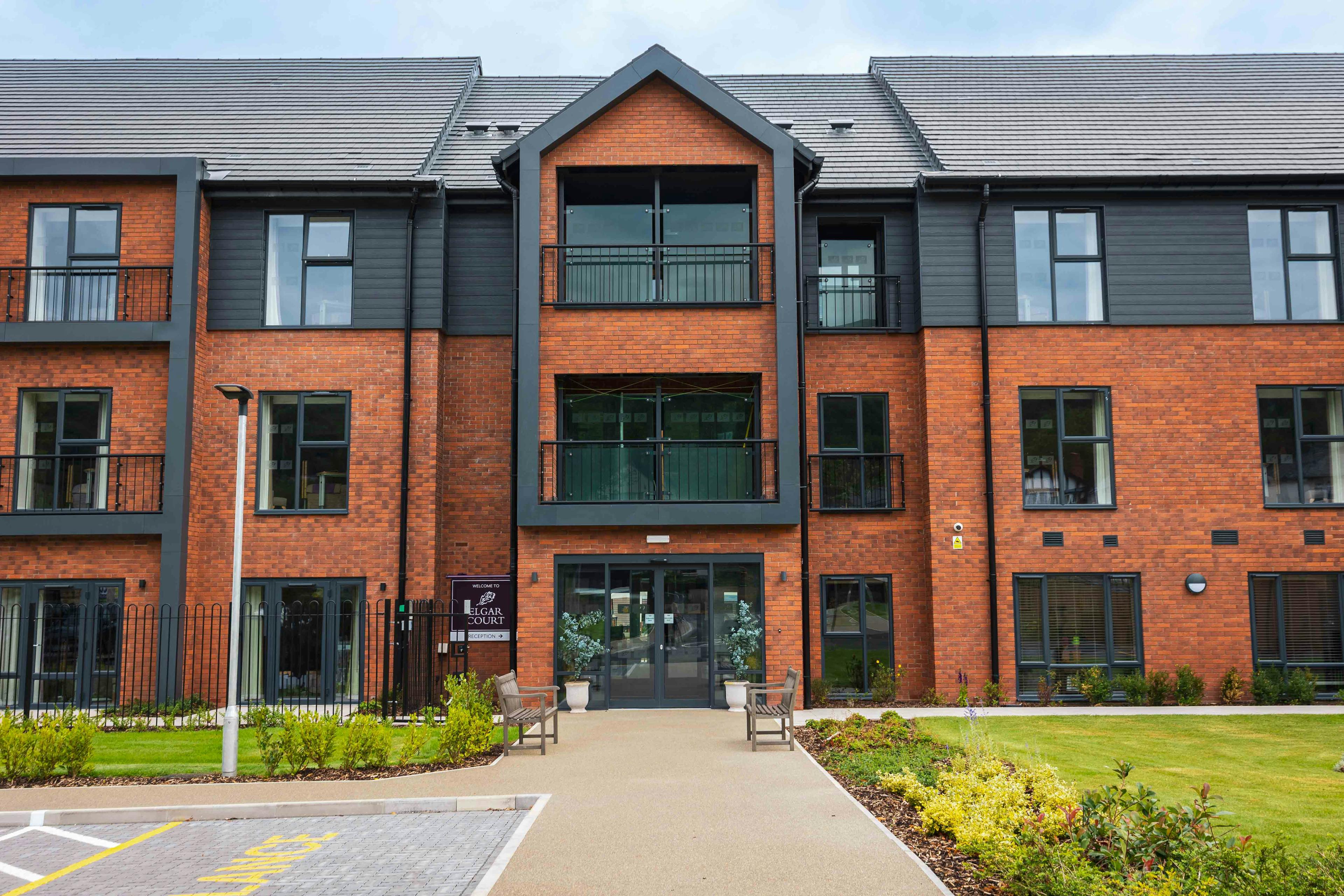 Exterior of Elgar Court Care Home in Malvern, Worcestershire