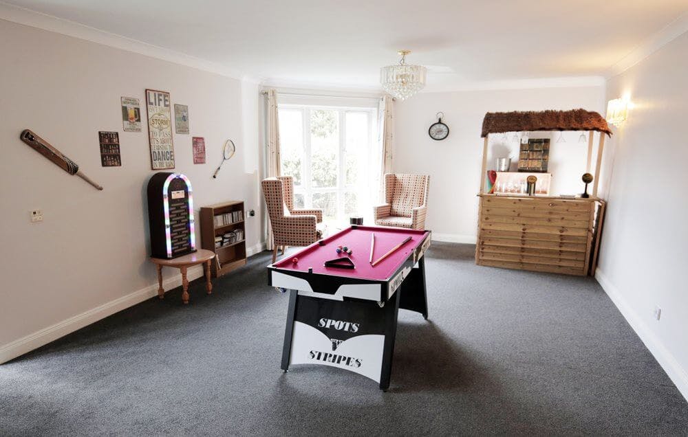 Games room of Elwick Grange care home in Hartlepool, County Durham