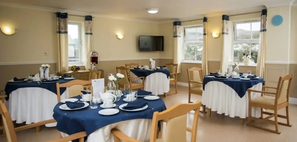 Dining area of Ty Porth care home in Porth, Wales
