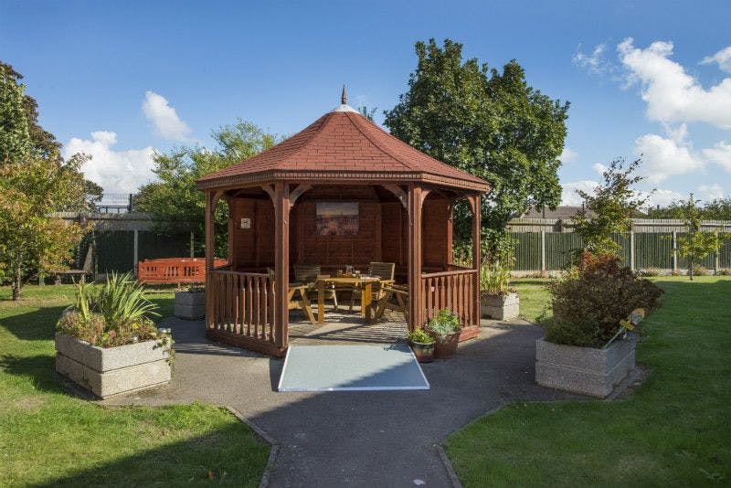 Garden area of Haven Lodge care home in Clacton-on-Sea, Essex