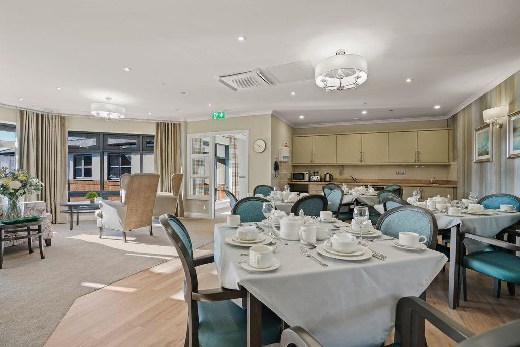 Dining area of Heatherton House care home in Littleover, Derby